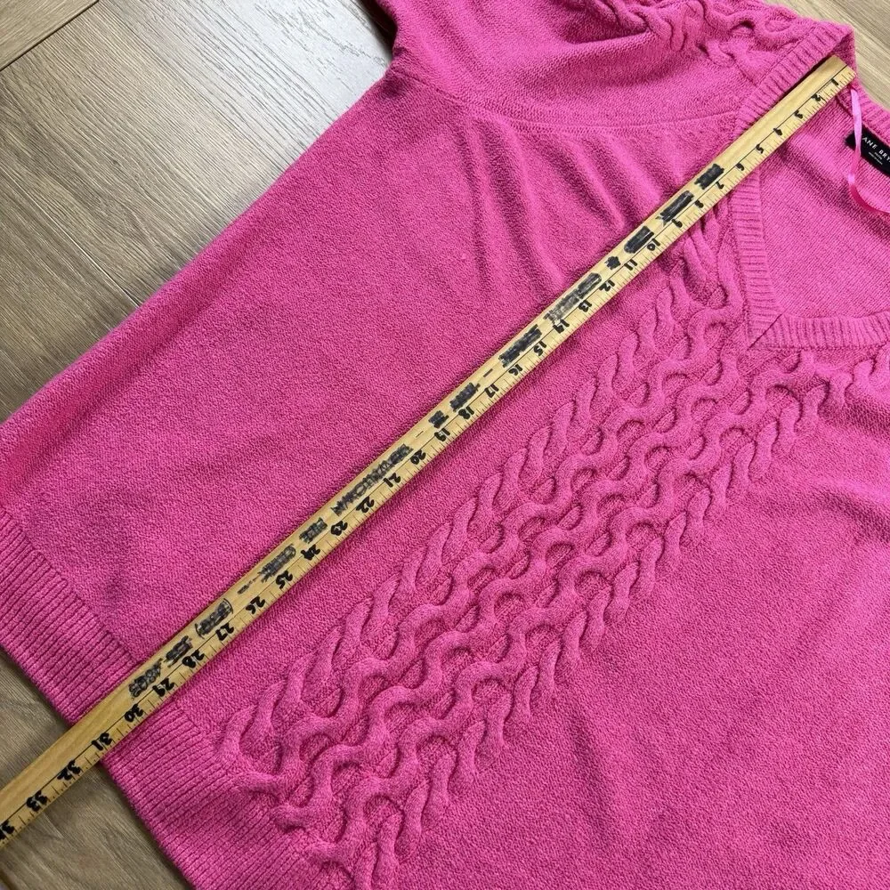 Lane Bryant Sweater Women 26/28 Hot Pink Cable Knit Ribbed Hems Tunic Vneck
